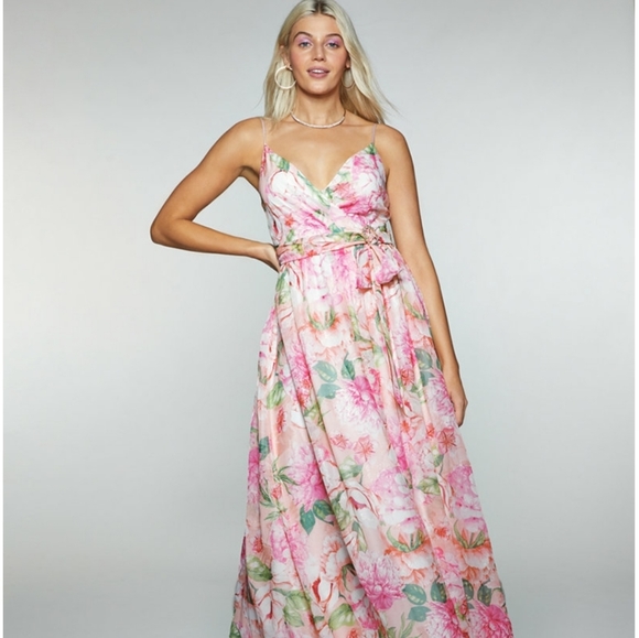 Trixxi Dresses & Skirts - Trixxi Juniors' Floral-Print Belted Crossover Gown